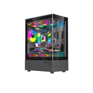 ESGAMING GABINETE GAMER H60-BK / 5 FAN ARGB/ 1 FAN TRASERO/ 2 ARRIBA/ 2 ABAJO/ M-ATX/ ITX/ USB 3.0/USB 2.0/AUDIO/ C REMOTO SIN FUENTE