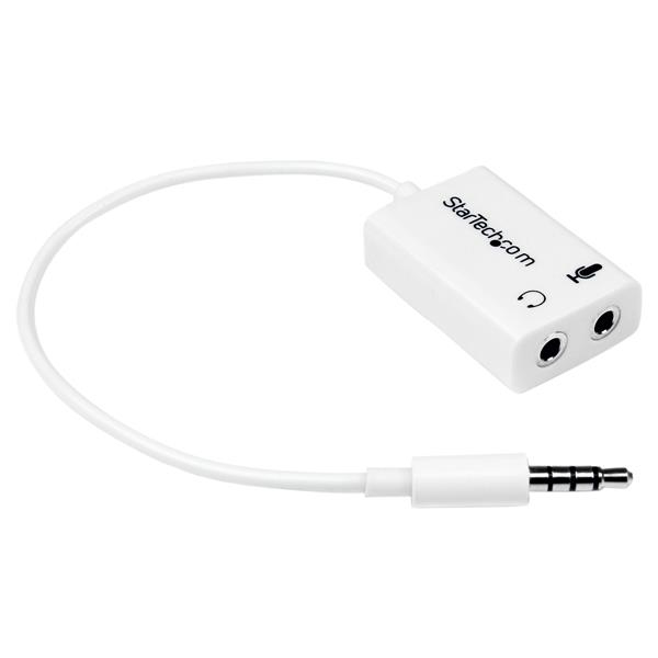 StarTech.com Adaptador de Auriculares con Micrófono Mini-Jack 3,5mm 4 pines a Conectores de Auriculares y de Micrófono - M a 2xH Blanco StarTech.com Adaptador de Auriculares con Micrófono Mini-Jack 3,5mm 4 pines a Conectores de Auriculares y de Micrófono - M a 2xH Blanco