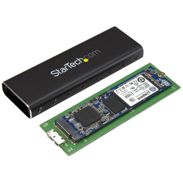 StarTech.com Caja USB 3.0 (5Gbps) a SSD M.2 de Aluminio con UASP - Negro - SATA NGFF M.2 con B Key y B+M Key - Caja Portátil Externa M.2 - No es Compatible con NVMe / AHCI