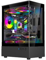 GABINETE GAMER H60-BK / 5 FAN ARGB/ 1 FAN TRASERO/ 2 ARRIBA/ 2 ABAJO/ M-ATX/ ITX/ USB 3.0/USB 2.0/AUDIO/ C REMOTO SIN FUENTE / ESGAMING