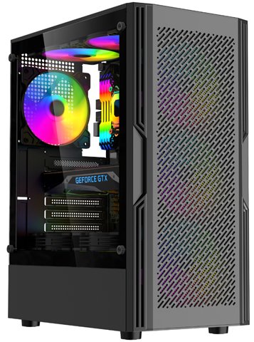 35000 GABINETE GAMER HA06 4 FAN ARGB/ 1 FAN REAR/ 3 FRONT/ ATX/ M-ATX/ I-ATX/ USB 3.0/USB 2.0/AUDIO SIN FUENTE / ESGAMING