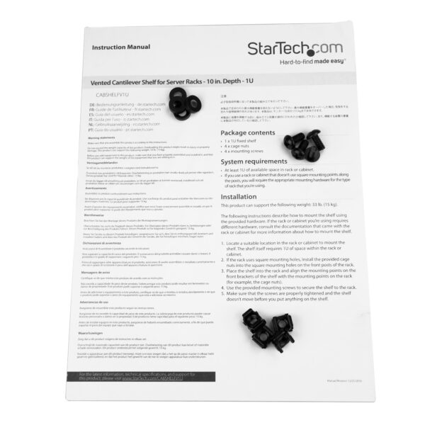 StarTech.com Bandeja Estante Ventilado de 1U para Armario Rack de Servidores de 19 Pulgadas - de 10 Pulgadas (254mm) de Profundidad - Acero de Servicio Pesado - Capacidad de 20kg - Negro StarTech.com Bandeja Estante Ventilado de 1U para Armario Rack de Servidores de 19 Pulgadas - de 10 Pulgadas (254mm) de Profundidad - Acero de Servicio Pesado - Capacidad de 20kg - Negro
