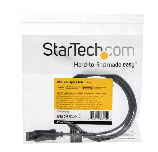 StarTech.com CDP2DP146B adaptador de cable de vídeo 1,8 m USB Tipo C DisplayPort Negro