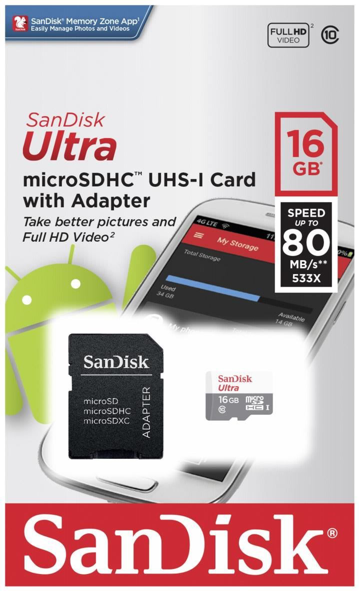 Western Digital Sandisk Ultra Micro Sd Hc 16GB Class 10
