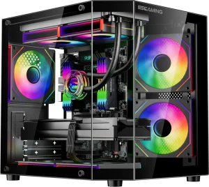 ESGAMING GABINETE GAMER REBEL MATX BLACK ARGB (5 FAN) 2 FAN MB/ 2 FAN ABAJO, 1 FAN TRASERO S/ FUENTE/ USB 3.0/ USB C
