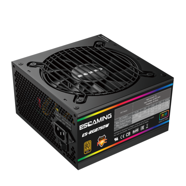 Esgaming Fuente Poder 750W 80 PLUS Gold ES-RGB750WG