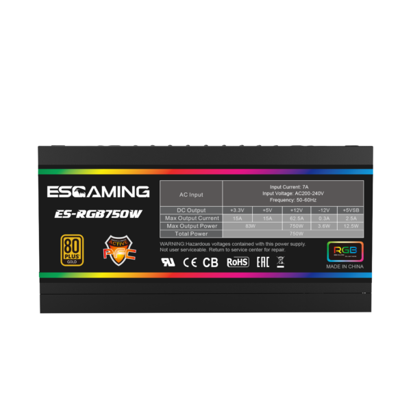Esgaming Fuente Poder 750W 80 PLUS Gold ES-RGB750WG