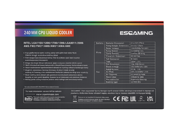 Esgaming Water Cooler 240MM ARGB CZ-240 Black