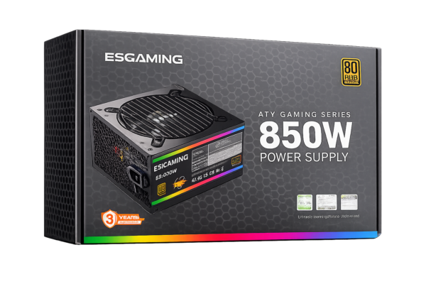 Esgaming Fuente Poder 850W 80 PLUS Bronze ES-RGB850W