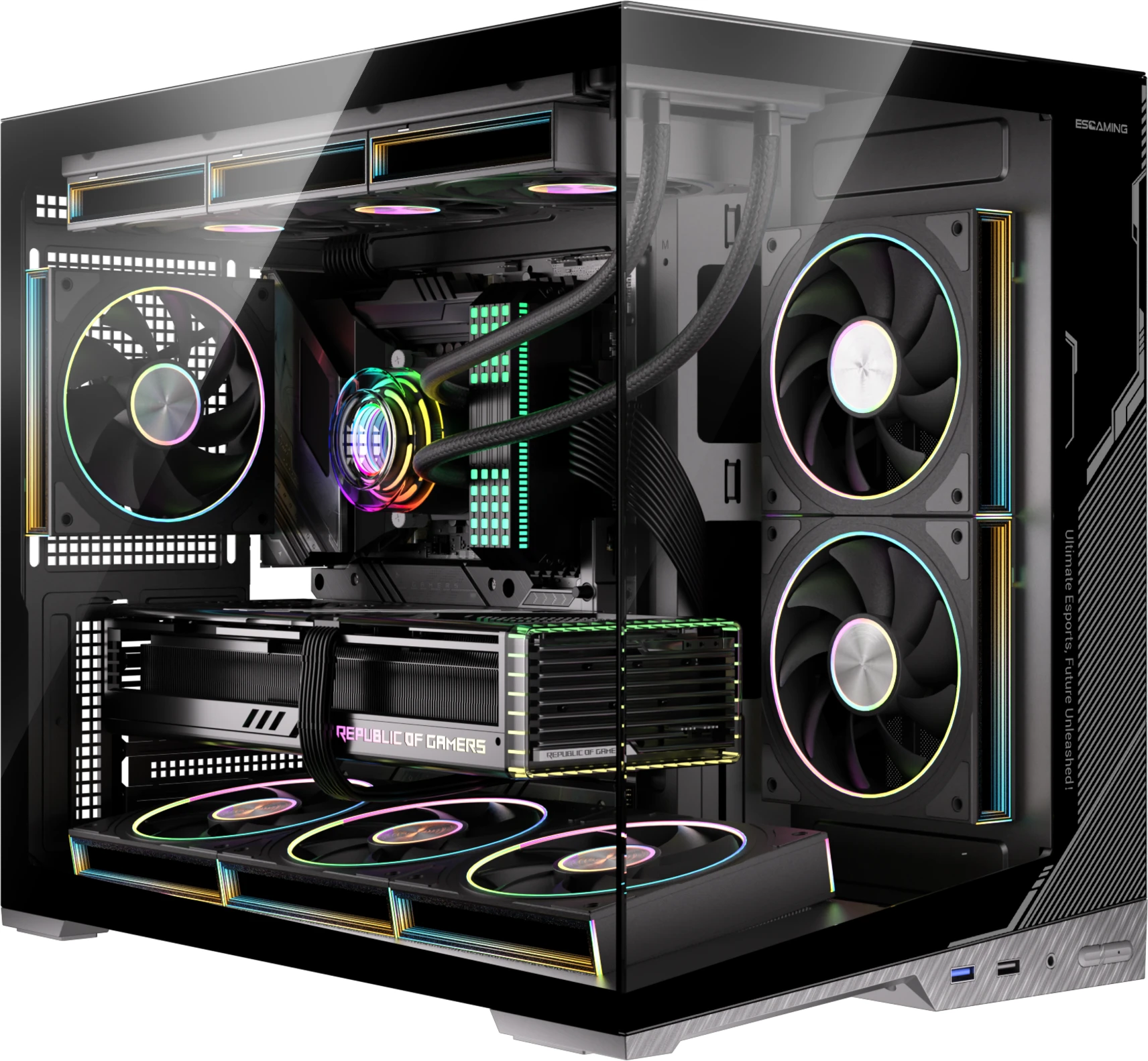 ESGAMING GABINETE GAMER ZERO MATX BLACK ARGB (6 FAN) 2 FAN MB/ 3 FAN ABAJO, 1 FAN TRASERO S/ FUENTE/ USB 3.0