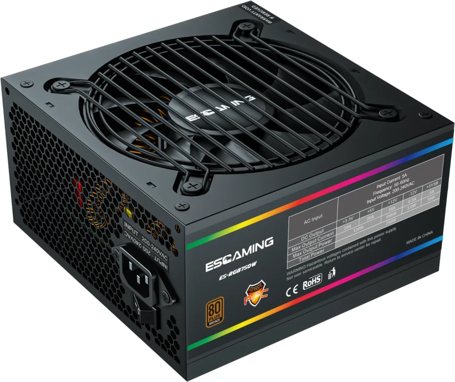 FUENTE PODER 750W/80 PLUS GOLD CERTIFICADA ES-RGB750WG ESGAMING