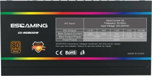 ESGAMING FUENTE PODER 650W/80 PLUS BRONZE CERTIFICADA ES-RGB650W