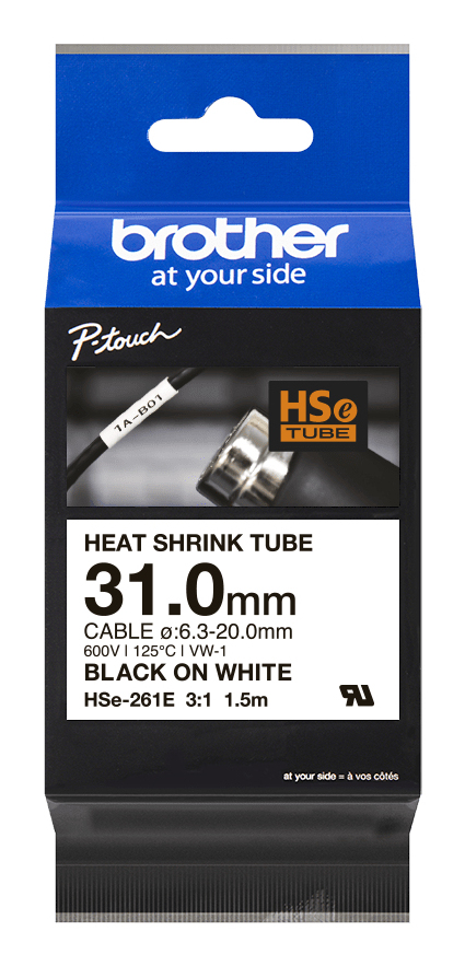 Brother HSE261E 31.0MM B On W Heat Shrink Tape