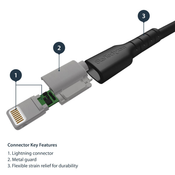 StarTech.com Cable Resistente USB-A a Lightning de 1 m Negro - Cable de Alimentación y Sincronización USB Tipo A a Lightning con Fibra de Aramida Robusta - Con Certificación MFi de Apple - iPad/iPhone 12 StarTech.com Cable Resistente USB-A a Lightning de 1 m Negro - Cable de Alimentación y Sincronización USB Tipo A a Lightning con Fibra de Aramida Robusta - Con Certificación MFi de Apple - iPad/iPhone 12