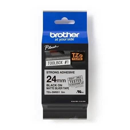 Brother Cinta Laminada Negro Sobre Plata 24MM