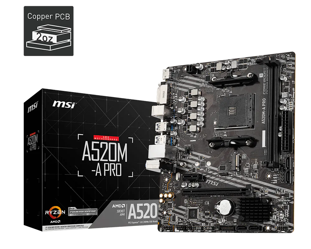 MSI Tarjeta Madre A520M A Pro AM4 DDR4