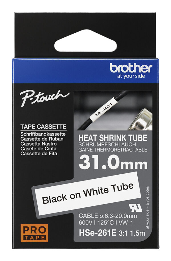Brother HSE261E 31.0MM B On W Heat Shrink Tape